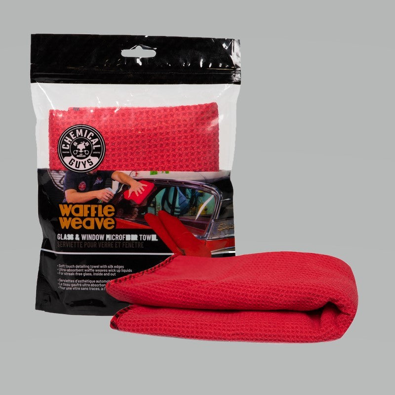 Chemical Guys Waffle Weave Glass & Window Microfiber Towel – 24in x 16in – Red Online