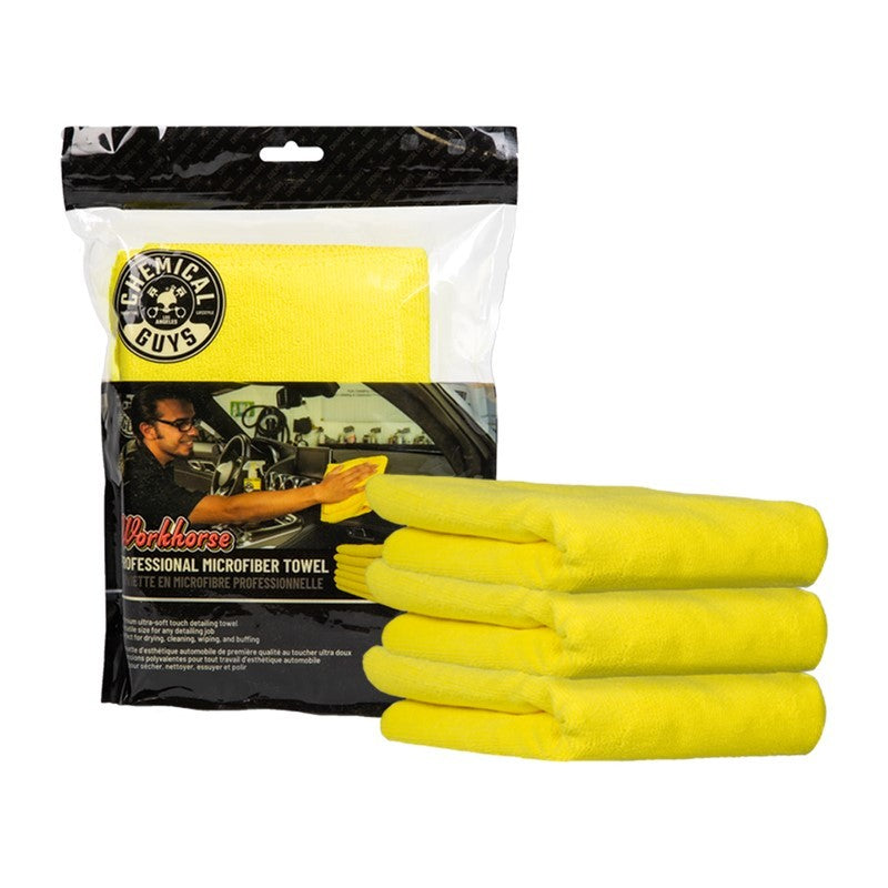 Chemical Guys Workhorse Professional Microfiber Towel – 16in x 16in – Yellow – 3 Pack on Sale
