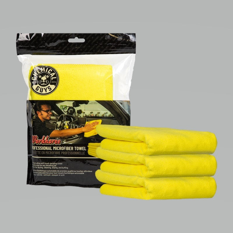 Chemical Guys Workhorse Professional Microfiber Towel – 16in x 16in – Yellow – 3 Pack on Sale